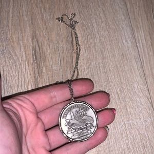 Vintage Silberne Pewter Washington DC Souvenir Medallion Necklace